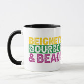 Beads Beignets und Bourbon Funny Mardi Gras Gesche Tasse (Links)
