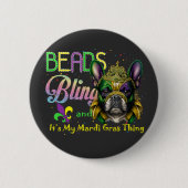 Beads Bling French Bulldog Mardi Gras Things Button (Vorderseite)