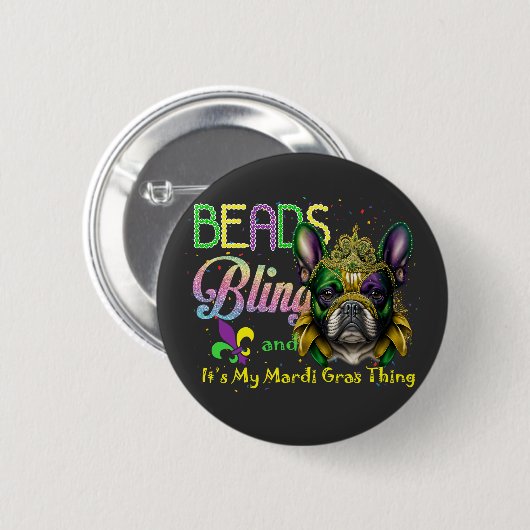 Beads Bling French Bulldog Mardi Gras Things Button (Vorne & Hinten)