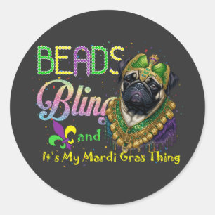 Beads Bling Mops Mardi Gras Karneval Masquerade Runder Aufkleber