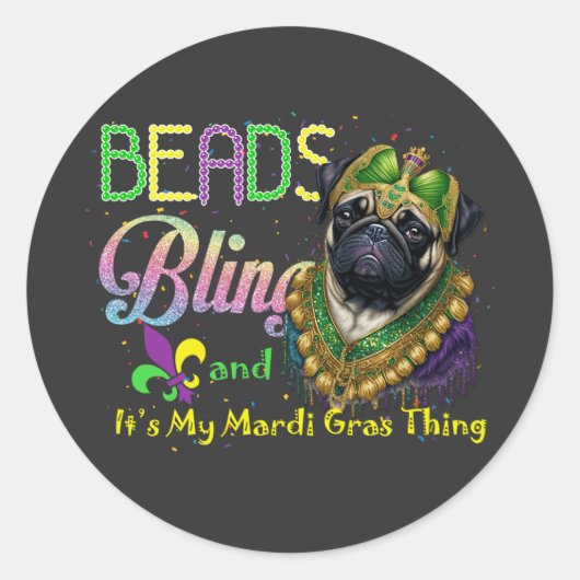 Beads Bling Mops Mardi Gras Karneval Masquerade Runder Aufkleber (Vorderseite)