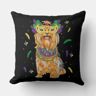 Beads & Mask Yorkshire Terrier Mardi Gras Hund Mam Kissen