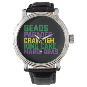 Beads Parades Crawfish King Cake Mardi Gras Armbanduhr