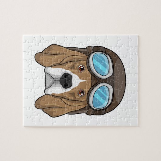 Beagle als Pilot mit Pilotin Puzzle (Horizontal)