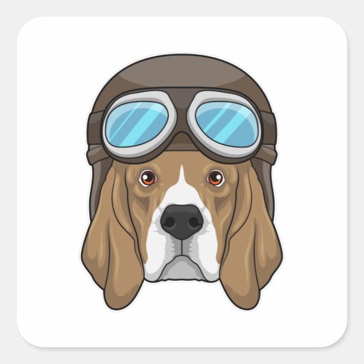 Beagle als Pilot mit Pilotin Quadratischer Aufkleber (Vorderseite)