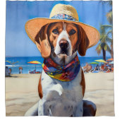 Beagle am Strand, Sommergeschenk für Hundefreunde Duschvorhang (Vorderseite)