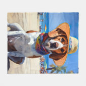 Beagle am Strand, Sommergeschenk für Hundefreunde Fleecedecke (Vorderseite (Horizontal))