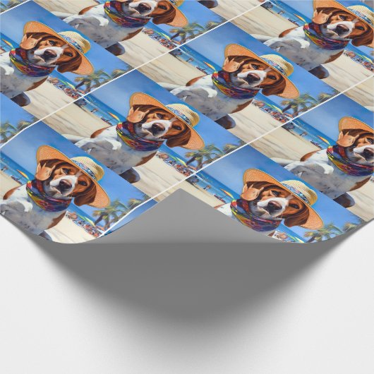 Beagle am Strand, Sommergeschenk für Hundefreunde Geschenkpapier (Ecke)