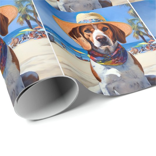 Beagle am Strand, Sommergeschenk für Hundefreunde Geschenkpapier (Rolleneckpunkt)