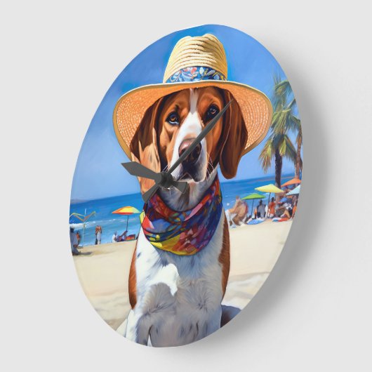 Beagle am Strand, Sommergeschenk für Hundefreunde Große Wanduhr (Winkel)