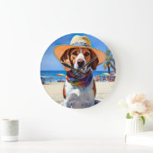 Beagle am Strand, Sommergeschenk für Hundefreunde Große Wanduhr (Zuhause)