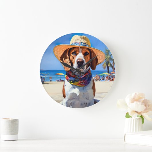 Beagle am Strand, Sommergeschenk für Hundefreunde Große Wanduhr (Zuhause)