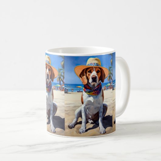 Beagle am Strand, Sommergeschenk für Hundefreunde Kaffeetasse (VorderseiteRechts)