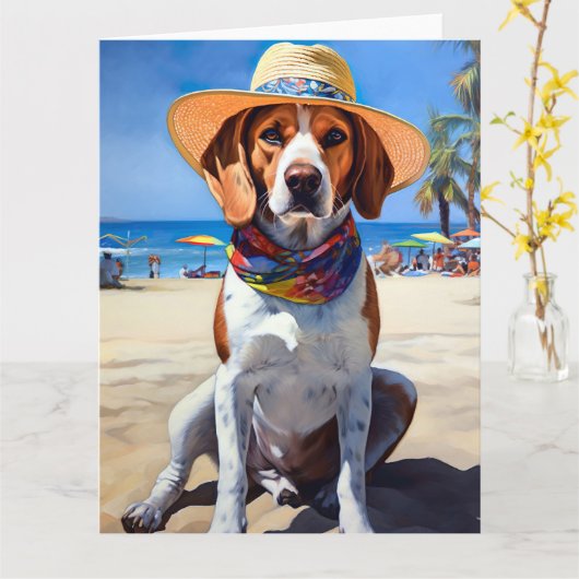 Beagle am Strand, Sommergeschenk für Hundefreunde Karte (Gelbe Blume)