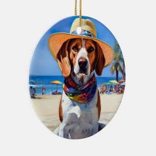 Beagle am Strand, Sommergeschenk für Hundefreunde Keramik Ornament