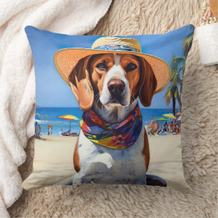 Beagle am Strand, Sommergeschenk für Hundefreunde Kissen