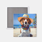 Beagle am Strand, Sommergeschenk für Hundefreunde Magnet (Vorderseite/Rückseite)