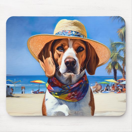 Beagle am Strand, Sommergeschenk für Hundefreunde Mousepad (Vorne)