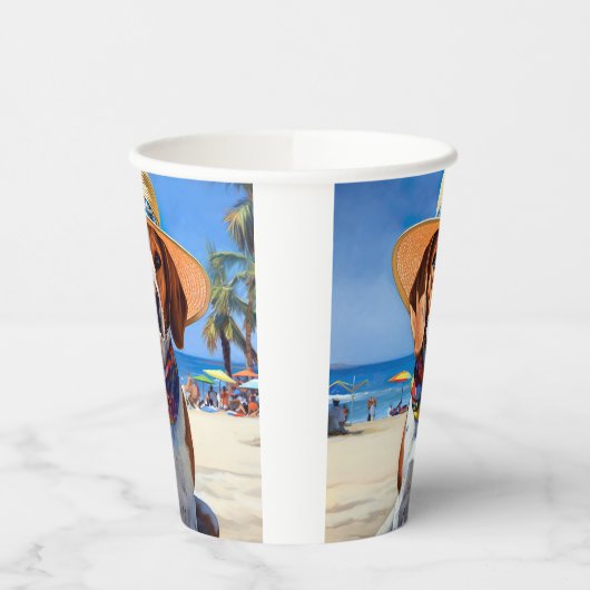 Beagle am Strand, Sommergeschenk für Hundefreunde Pappbecher (Links)