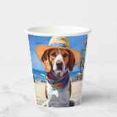 Beagle am Strand, Sommergeschenk für Hundefreunde Pappbecher (Vorderseite)