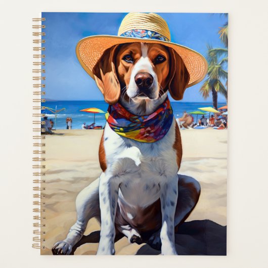 Beagle am Strand, Sommergeschenk für Hundefreunde Planer (Vorderseite)