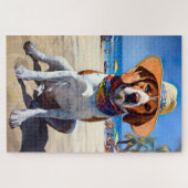 Beagle am Strand, Sommergeschenk für Hundefreunde Puzzle (Horizontal)