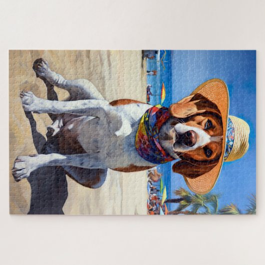Beagle am Strand, Sommergeschenk für Hundefreunde Puzzle (Horizontal)