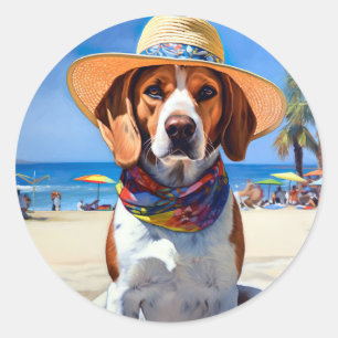 Beagle am Strand, Sommergeschenk für Hundefreunde Runder Aufkleber