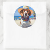 Beagle am Strand, Sommergeschenk für Hundefreunde Runder Aufkleber (Tasche)