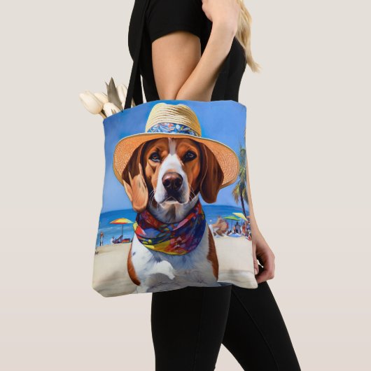 Beagle am Strand, Sommergeschenk für Hundefreunde Tasche (Von Nahem)