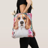Beagle Aquarellhund Rose Tasche (Von Nahem)