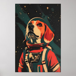 Beagle Astronaut Poster, Beagle Retro Print Poster