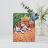 Beagle auf Brick Patio Postkarte (Stehend Vorderseite)