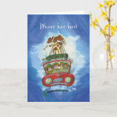 Beagle auf dem Auto - Sonniger Geburtstag Karte (Gelbe Blume)