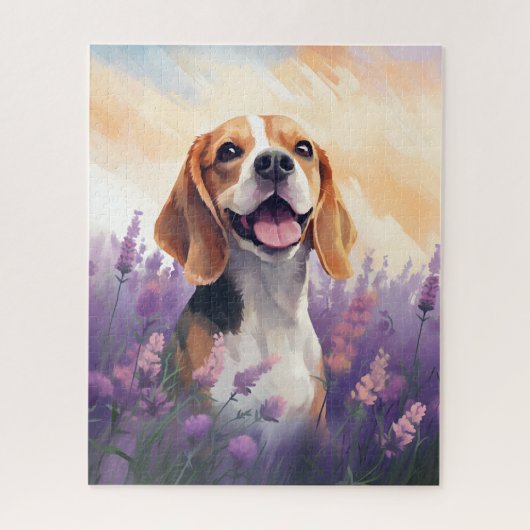 Beagle auf dem Lavendelfeld Puzzle (Vertikal)