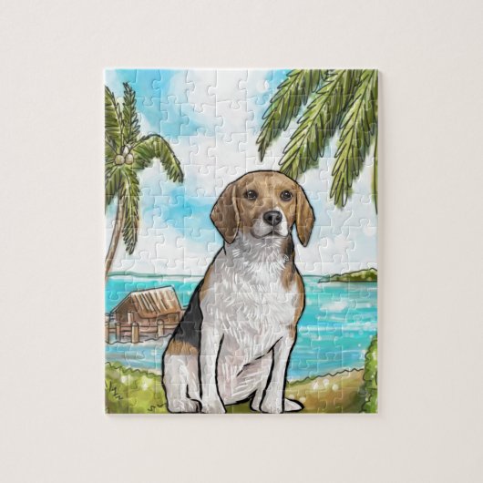 Beagle auf Ferien-tropischem Strand Puzzle (Vertikal)