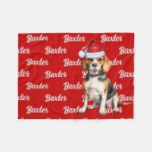 Beagle auf Rot mit Name Weihnachtshund Fleecedecke (Vorderseite (Horizontal))