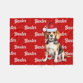Beagle auf Rot mit Name Weihnachtshund Fleecedecke