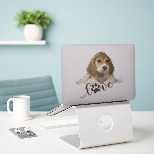 Beagle Aufkleber (Laptop auf Schreibtisch)