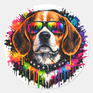 Beagle-Aufkleber   Color Splash Hundekunst Runder Aufkleber