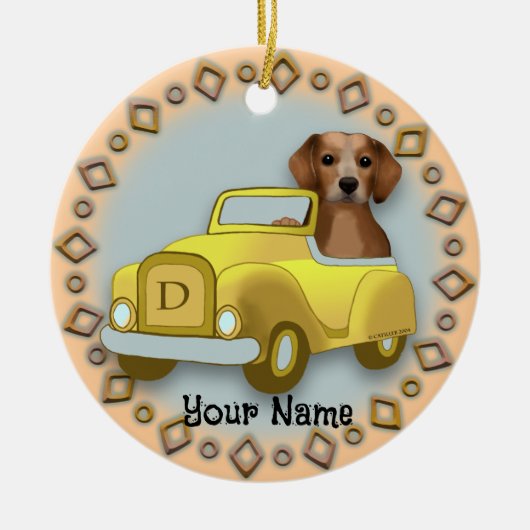 Beagle Autofahren Keramik Ornament (Vorne)