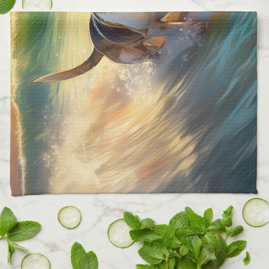 Beagle Beach Surfanstrich Geschirrtuch (Gefaltet)