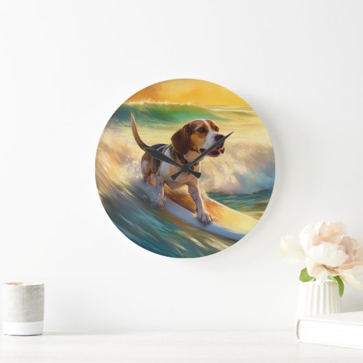 Beagle Beach Surfanstrich Große Wanduhr (Zuhause)