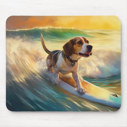 Beagle Beach Surfanstrich Mousepad (Vorne)