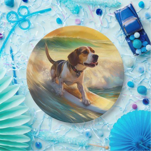 Beagle Beach Surfanstrich Pappteller (Party)