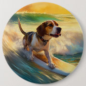 Beagle Beach Surfen Malerei Button (Vorderseite)