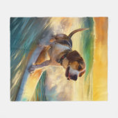 Beagle Beach Surfen Malerei Fleecedecke (Vorderseite (Horizontal))