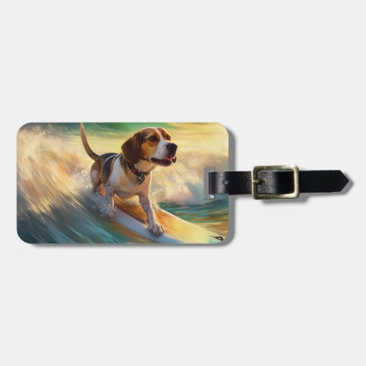 Beagle Beach Surfen Malerei Gepäckanhänger (Vorderseite horizontal)