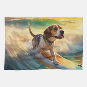 Beagle Beach Surfen Malerei Geschirrtuch