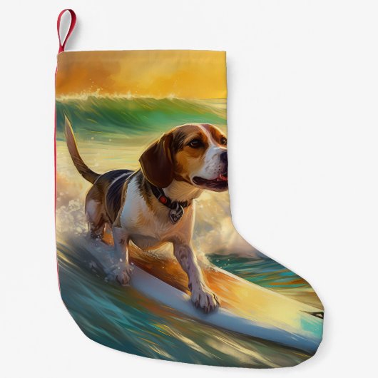 Beagle Beach Surfen Malerei Kleiner Weihnachtsstrumpf (Vorderseite)